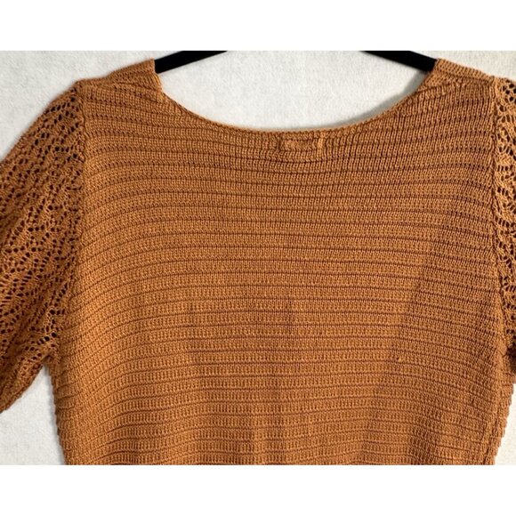 Gimmicks BKE Women Crochet Knit Bodysuit Short Sleeve Snap Bottom Sz M Orange - Picture 5 of 14